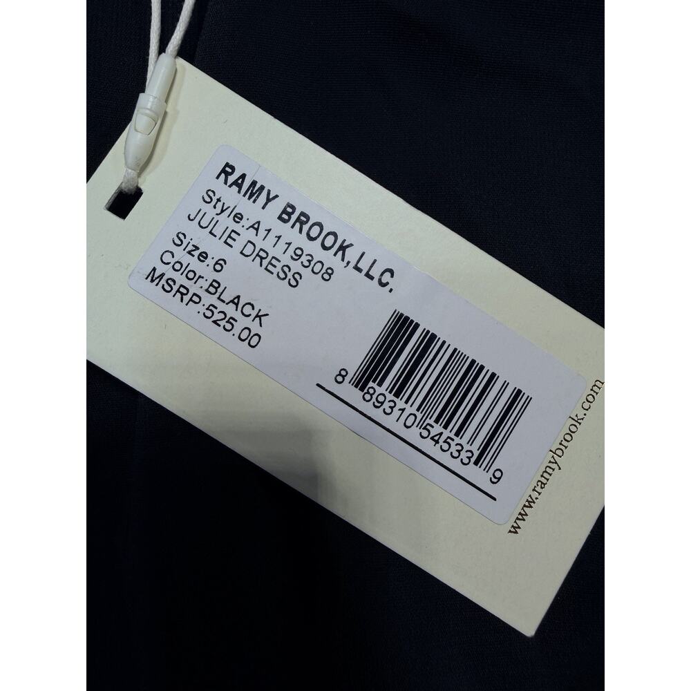 Ramy Brook Julie Metallic Wrap Dress Size 6 Black Shimmer High Low Midi NWT - Picture 2 of 14